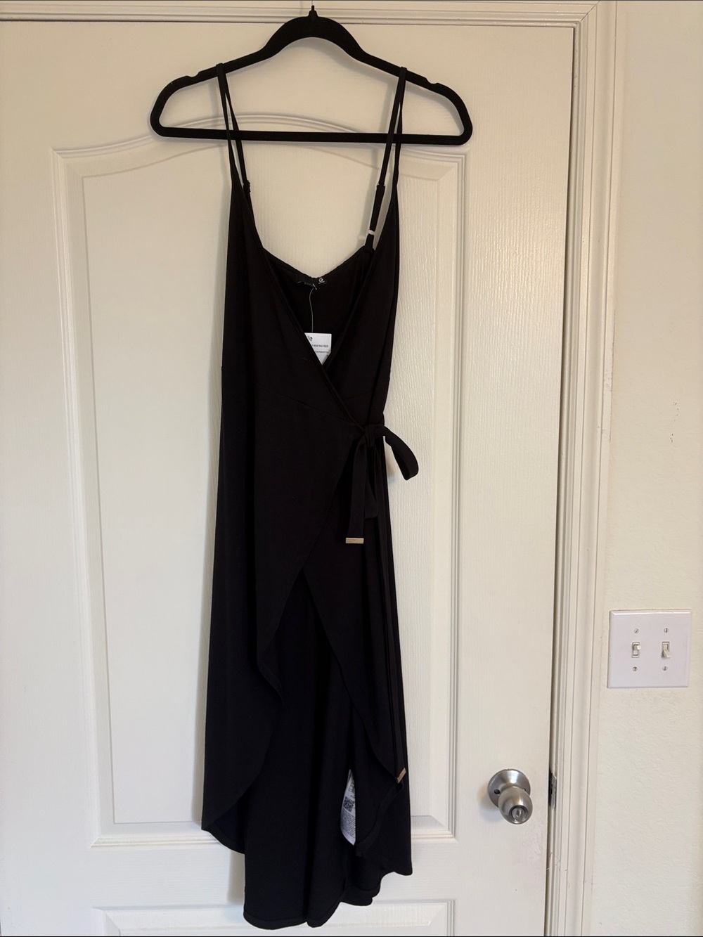 G by Guess Black Wrap Maxi Dress with Spaghetti Straps